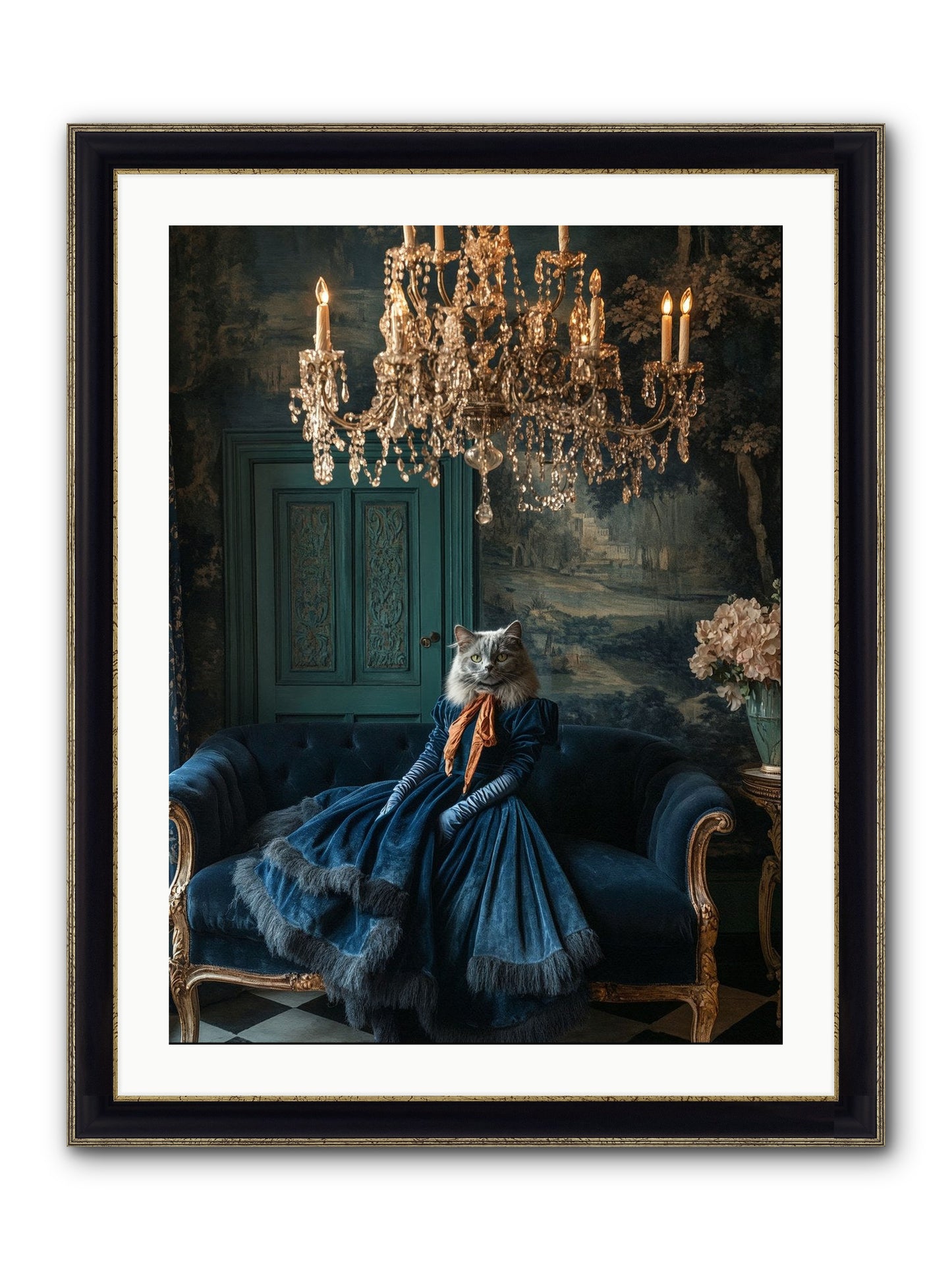 Blue Held Her Grace Framed Print - Black & Gold 24x32