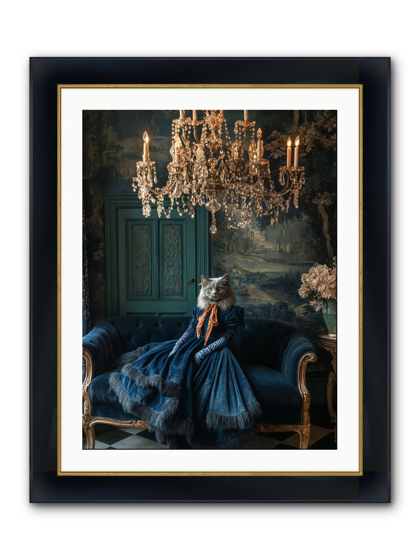 Blue Held Her Grace Framed Print - Wide Black w/Gold 24x32