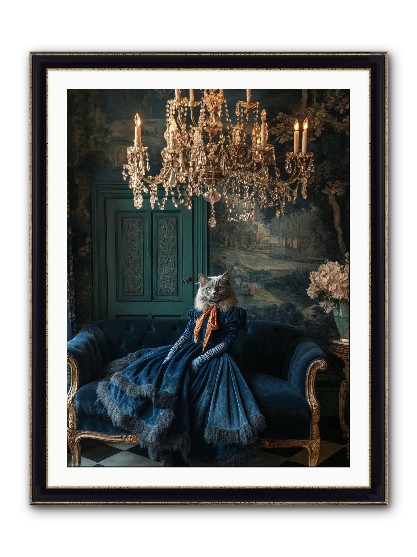 Blue Held Her Grace Framed Print - Black & Gold 30x40