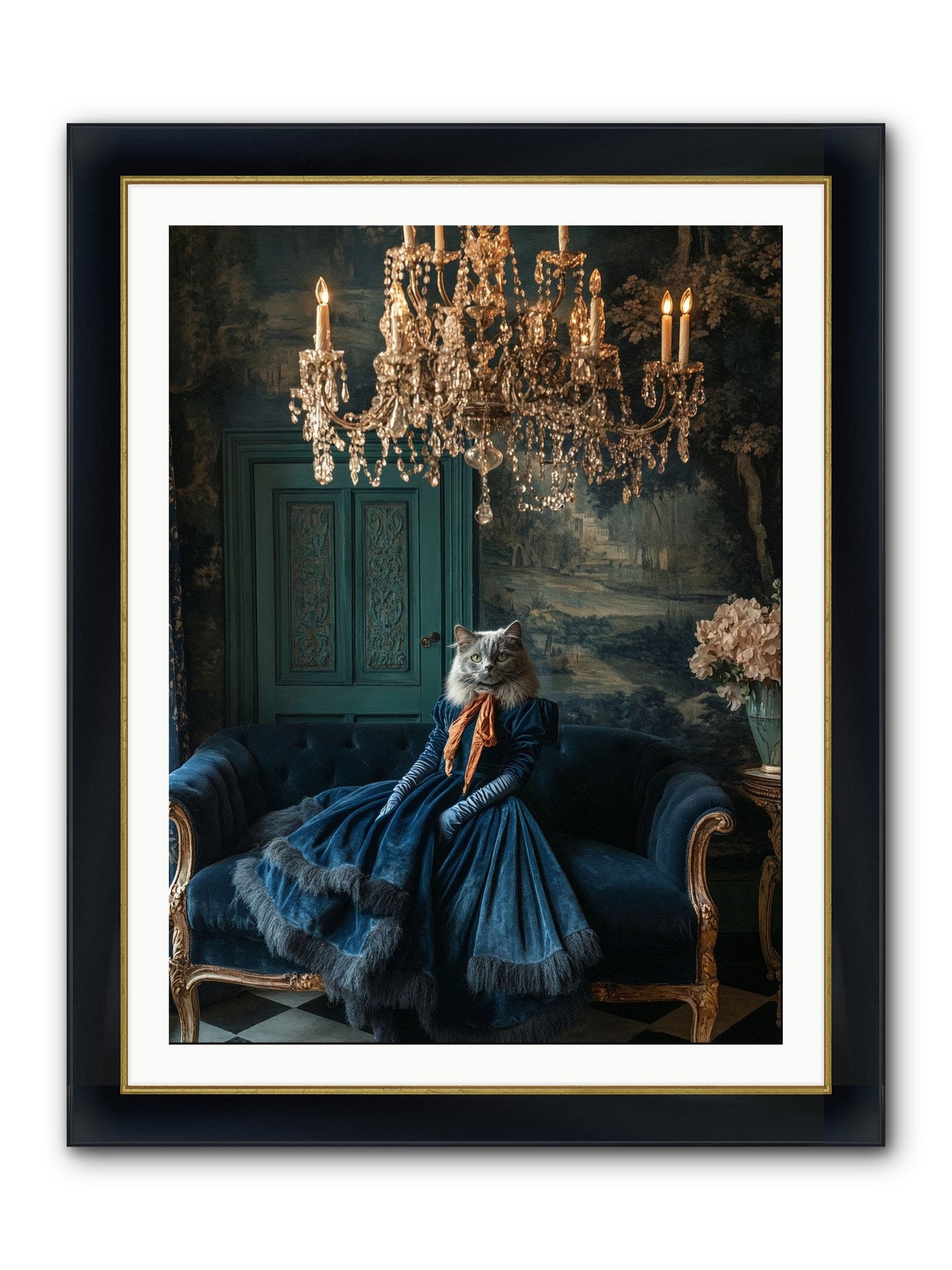 Blue Held Her Grace Framed Print - Wide Black w/Gold 30x40