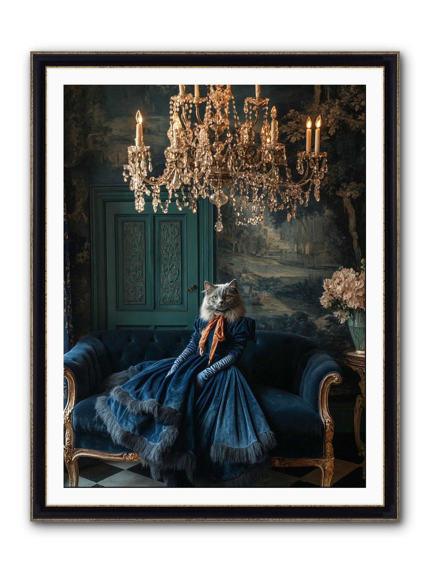 Blue Held Her Grace Framed Print - Black & Gold 36x48