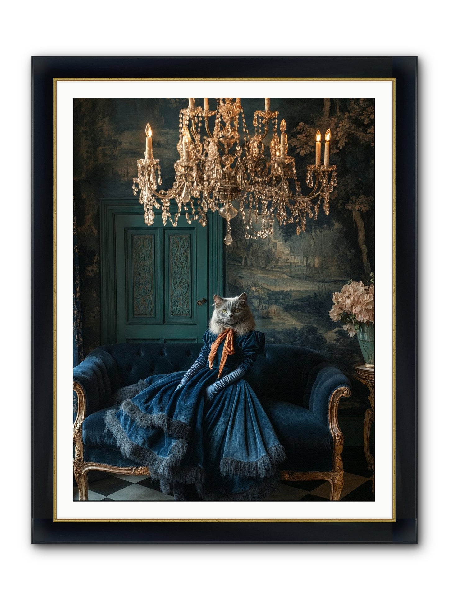Blue Held Her Grace Framed Print - Wide Black w/Gold 36x48