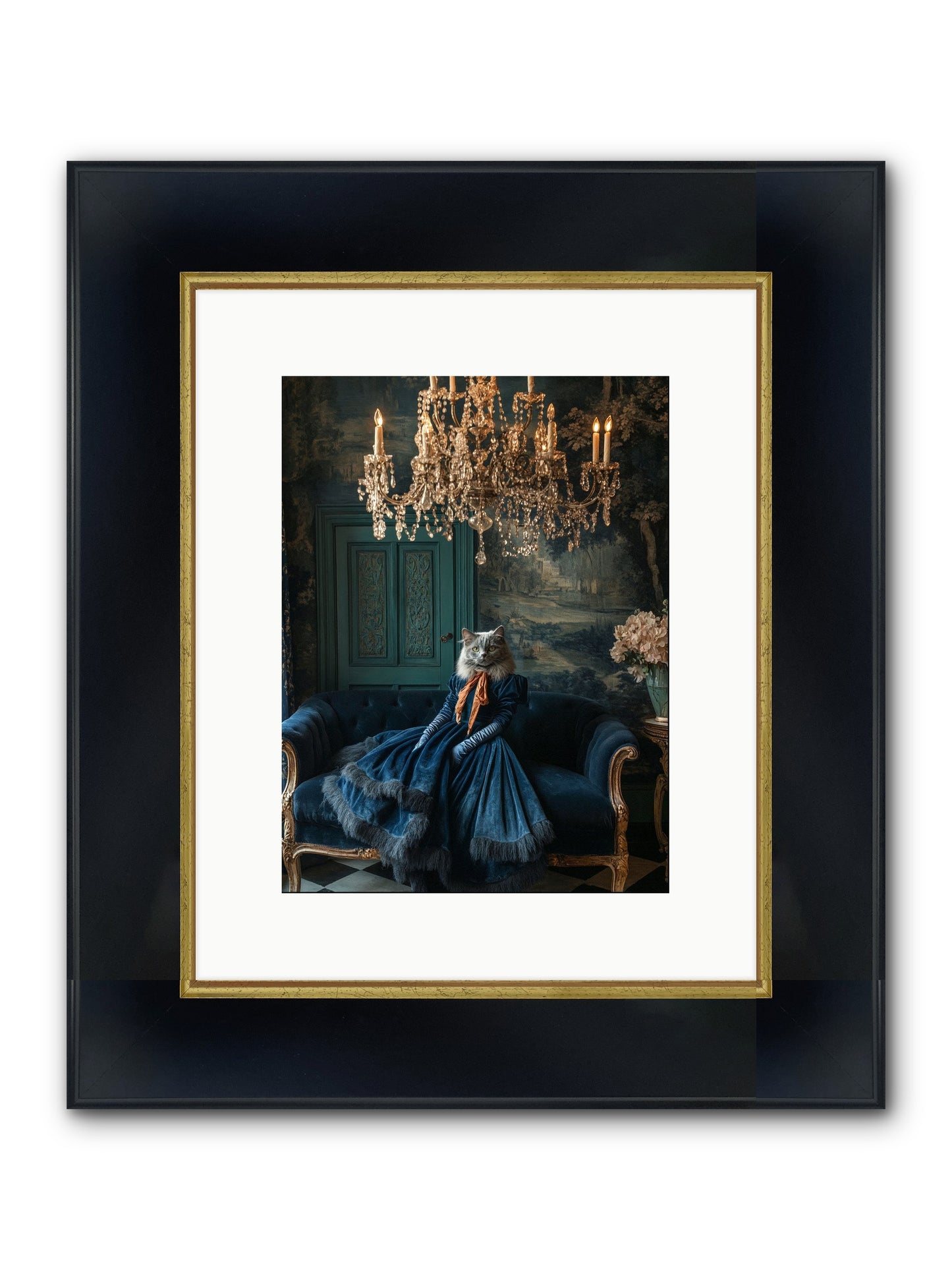 Blue Held Her Grace Framed Print - Wide Black w/Gold 9x12