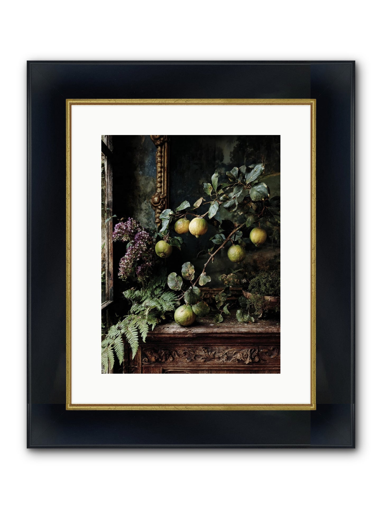 Bonheur Framed Print - Wide Black w/Gold 12x16
