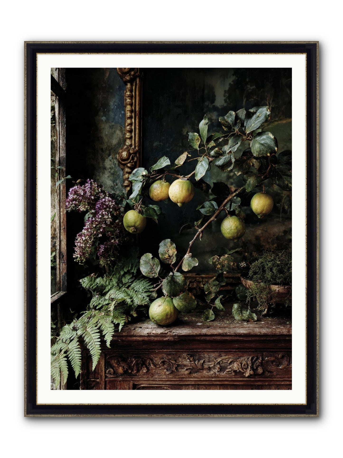 Bonheur Framed Print - Black & Gold 36x48