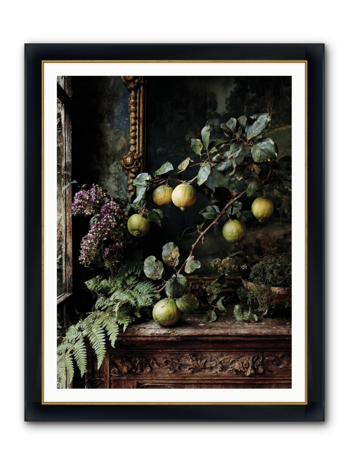 Bonheur Framed Print - Wide Black w/Gold 36x48
