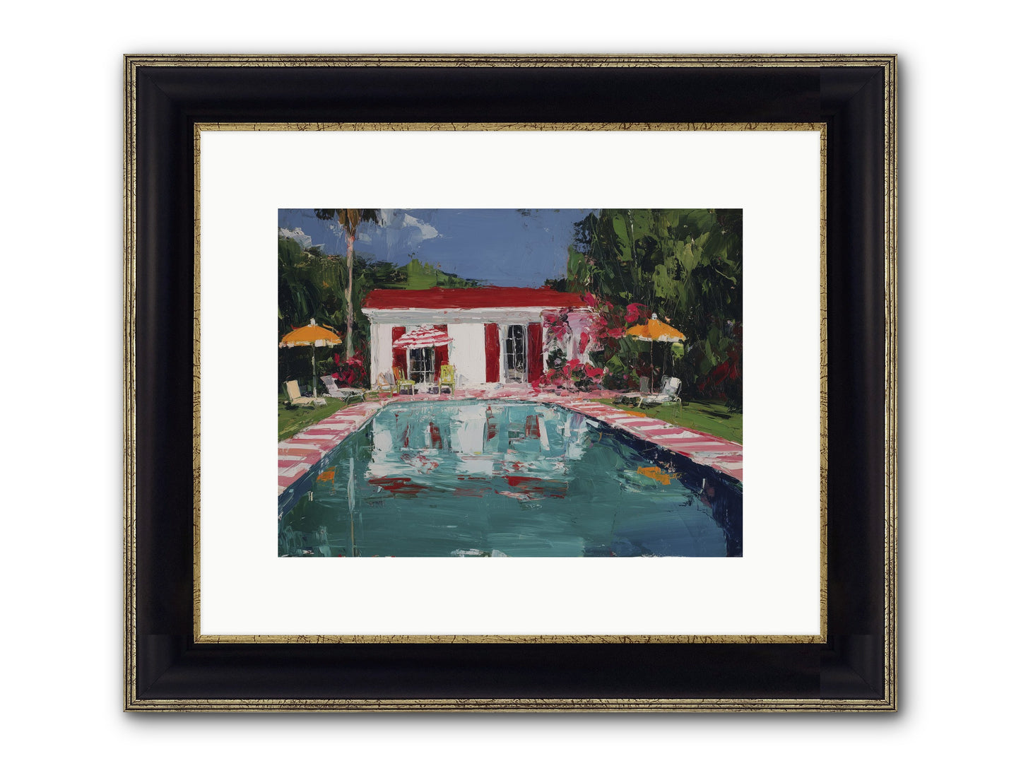 Bordeaux Beach Club Framed Print - Black & Gold 12x9