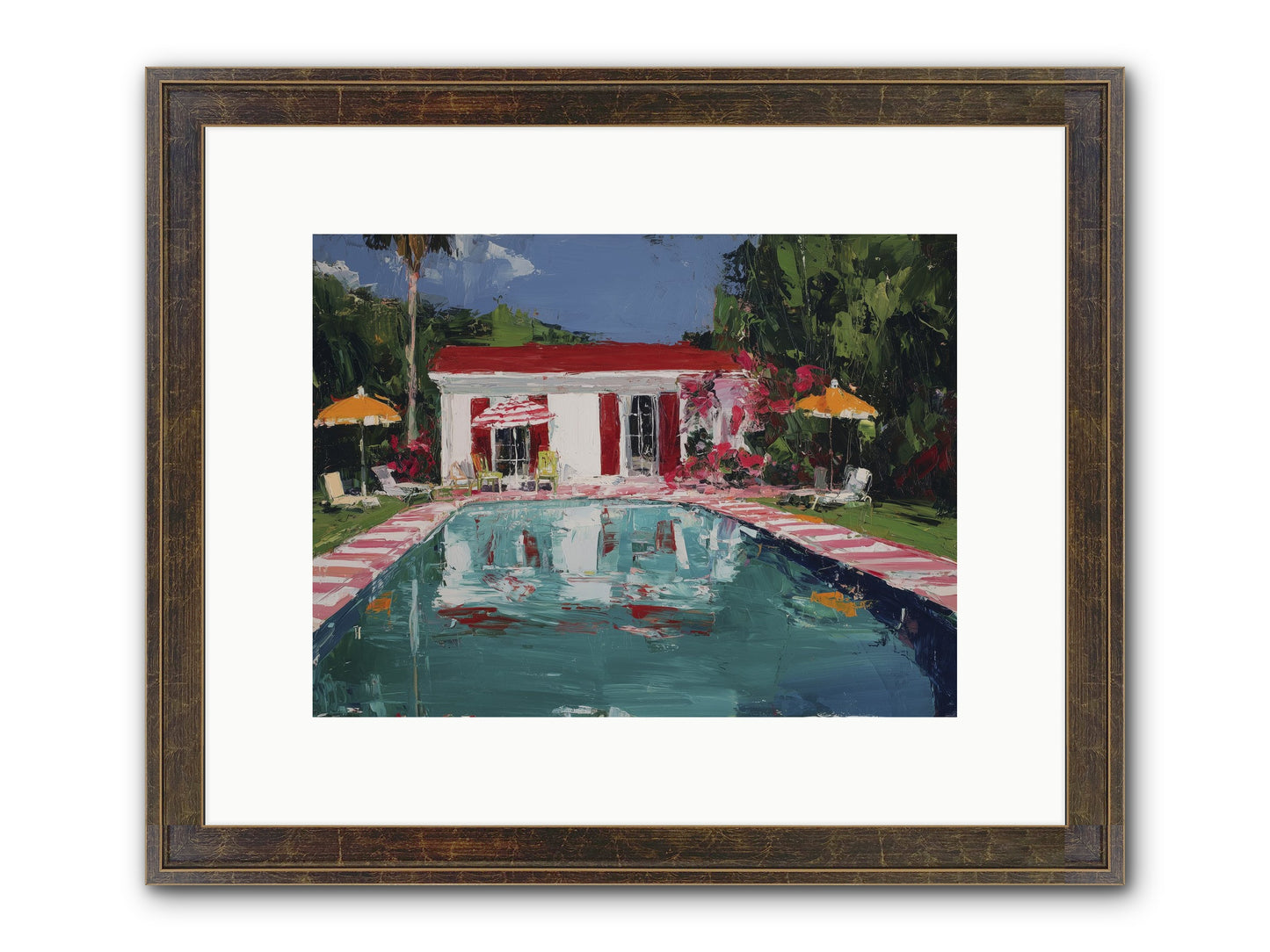 Bordeaux Beach Club Framed Print - Slimwoods Black/Gold 12x9