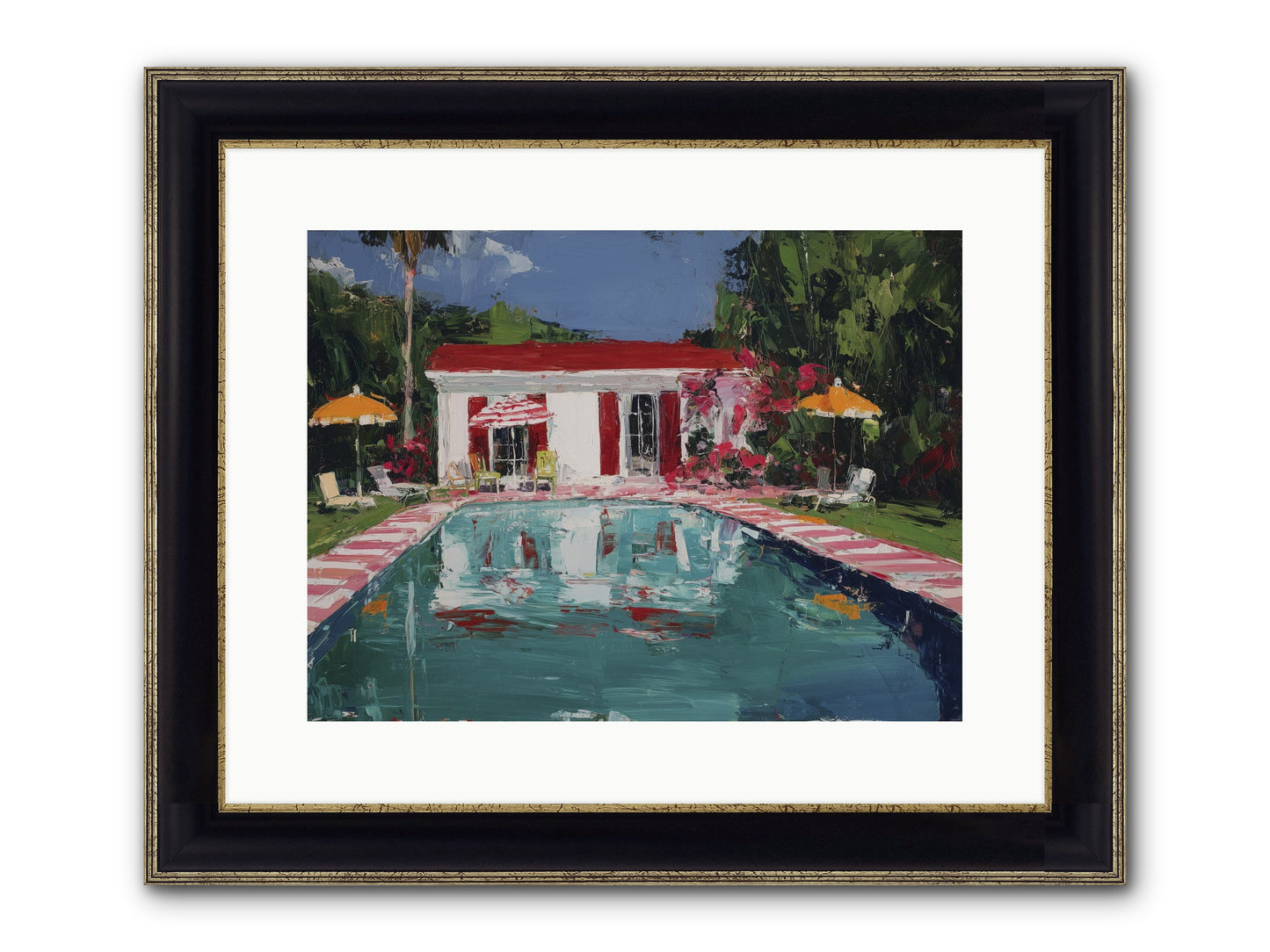 Bordeaux Beach Club Framed Print - Black & Gold 16x12