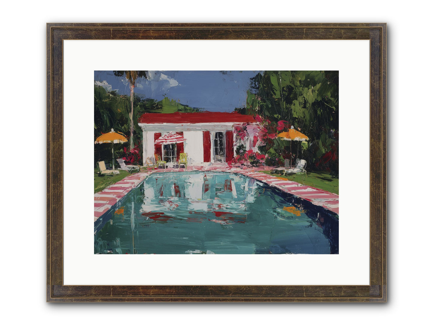 Bordeaux Beach Club Framed Print - Slimwoods Black/Gold 16x12
