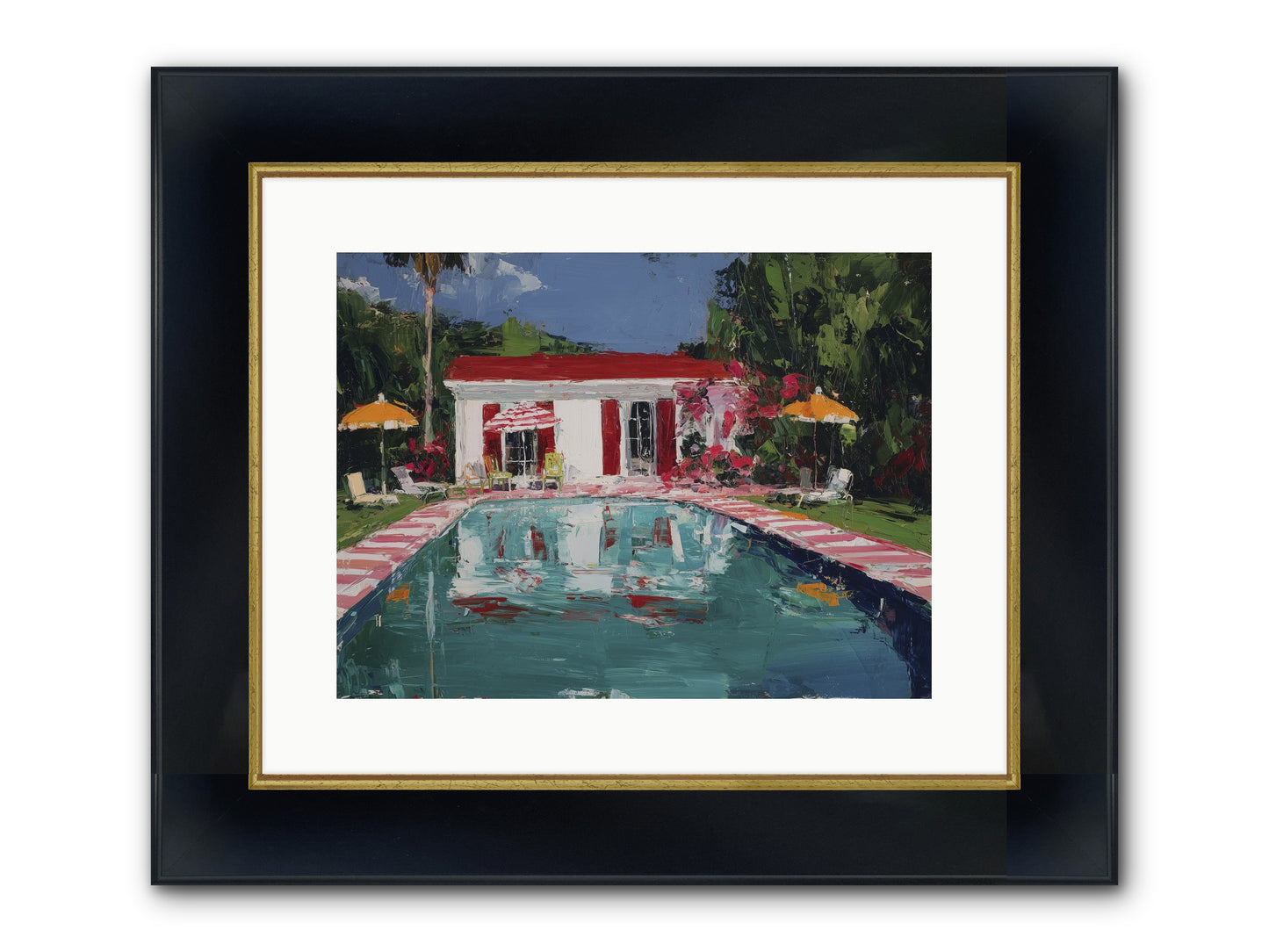 Bordeaux Beach Club Framed Print - Wide Black w/Gold 16x12