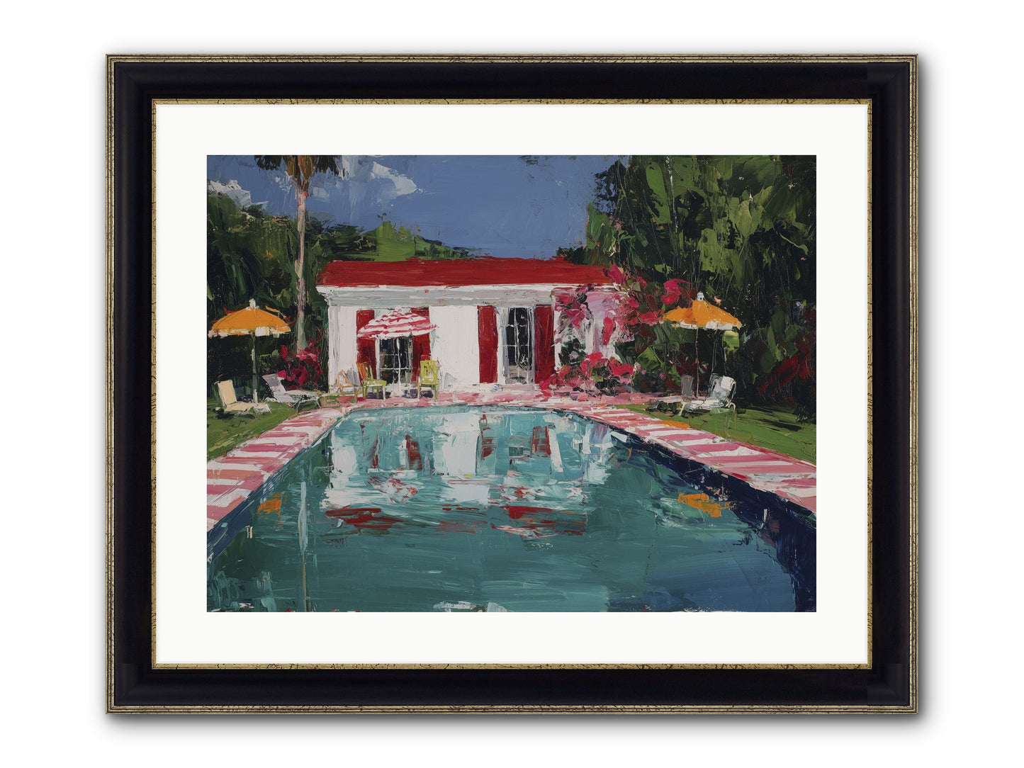 Bordeaux Beach Club Framed Print - Black & Gold 24x18