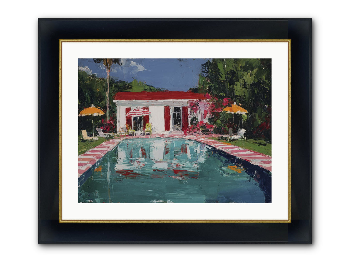 Bordeaux Beach Club Framed Print - Wide Black w/Gold 24x18
