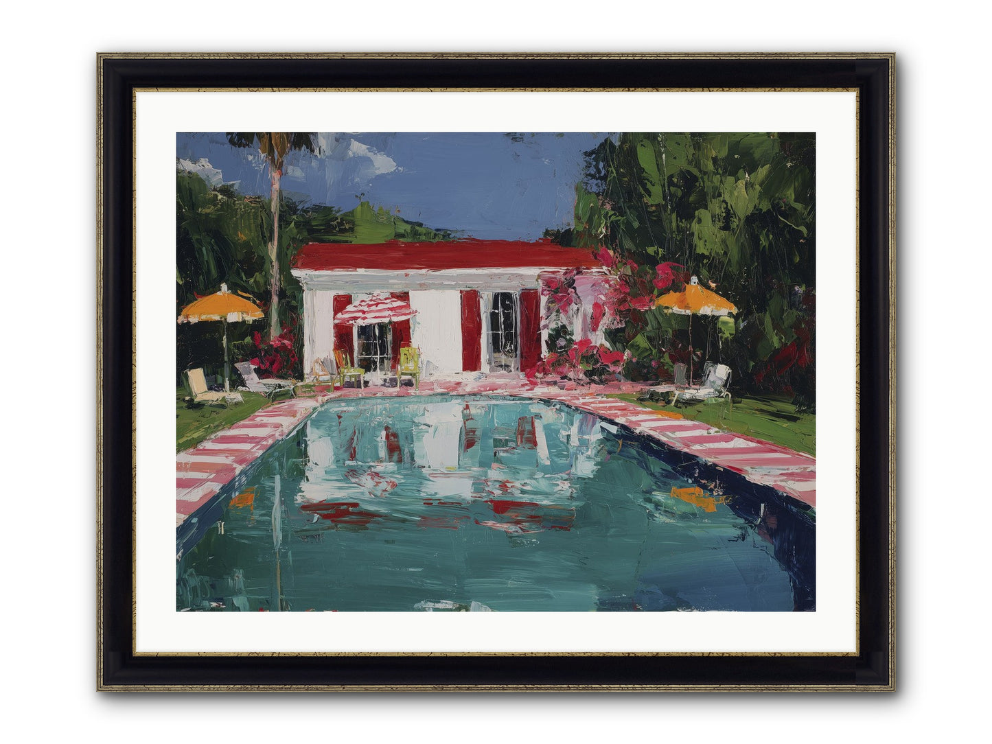 Bordeaux Beach Club Framed Print - Black & Gold 32x24