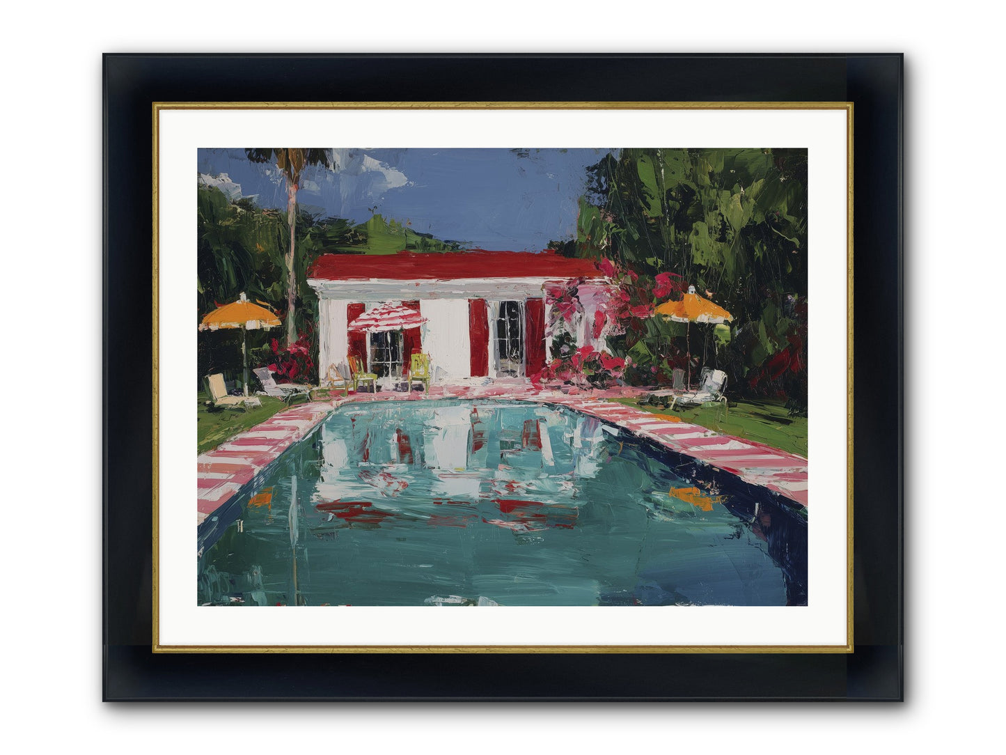 Bordeaux Beach Club Framed Print - Wide Black w/Gold 32x24