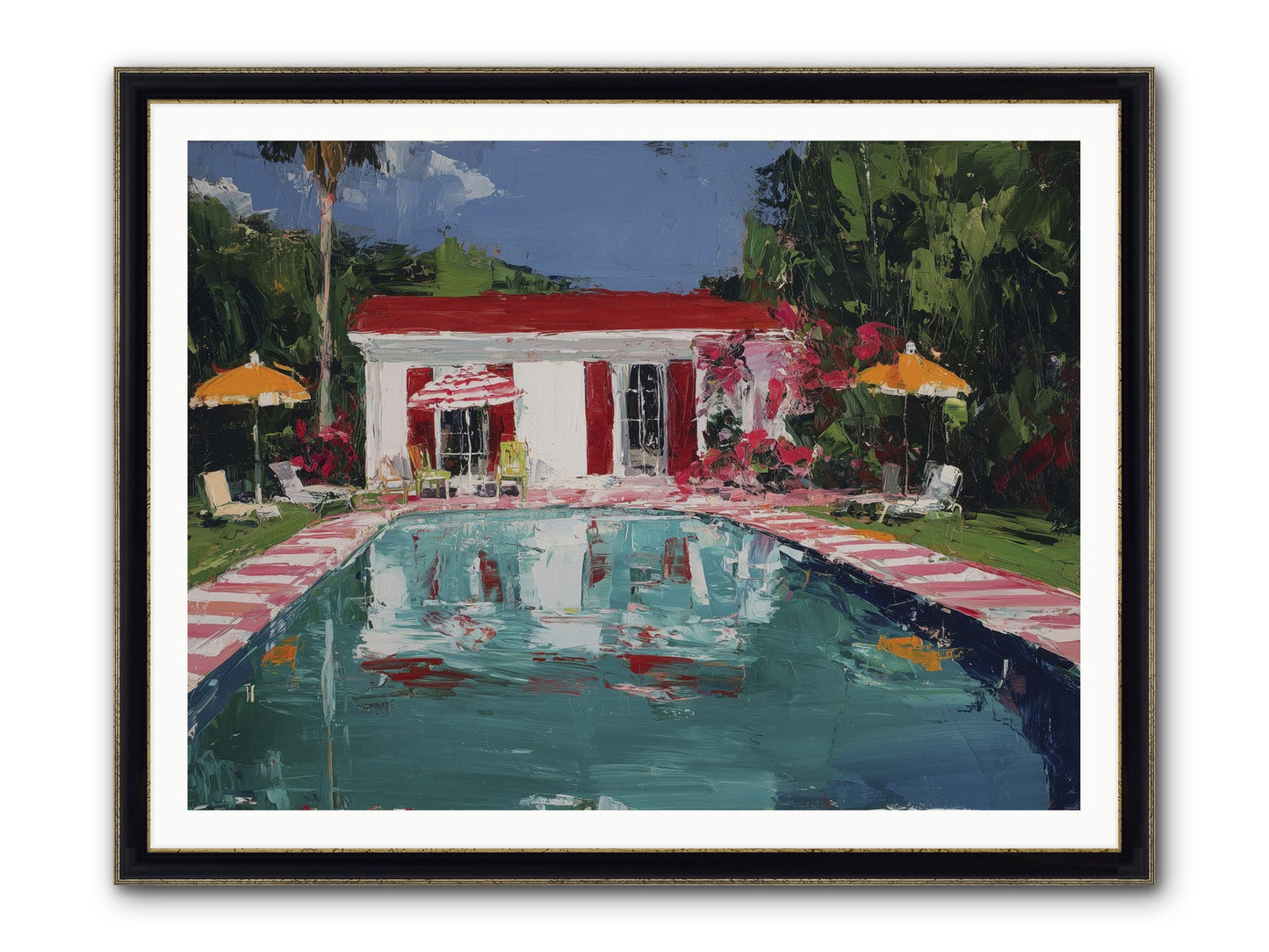 Bordeaux Beach Club Framed Print - Black & Gold 48x36