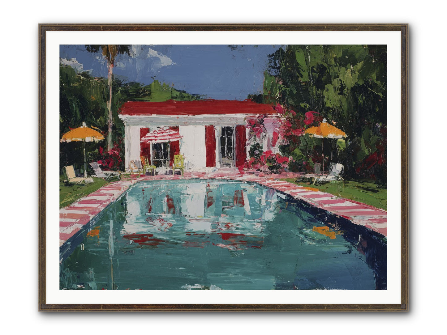 Bordeaux Beach Club Framed Print - Slimwoods Black/Gold 48x36