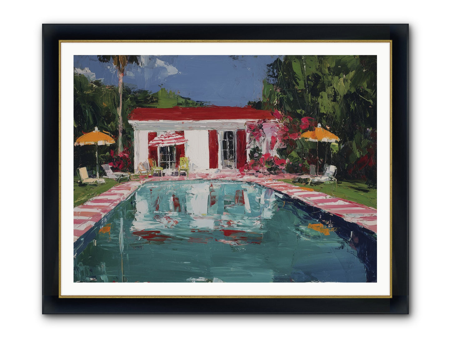 Bordeaux Beach Club Framed Print - Wide Black w/Gold 48x36