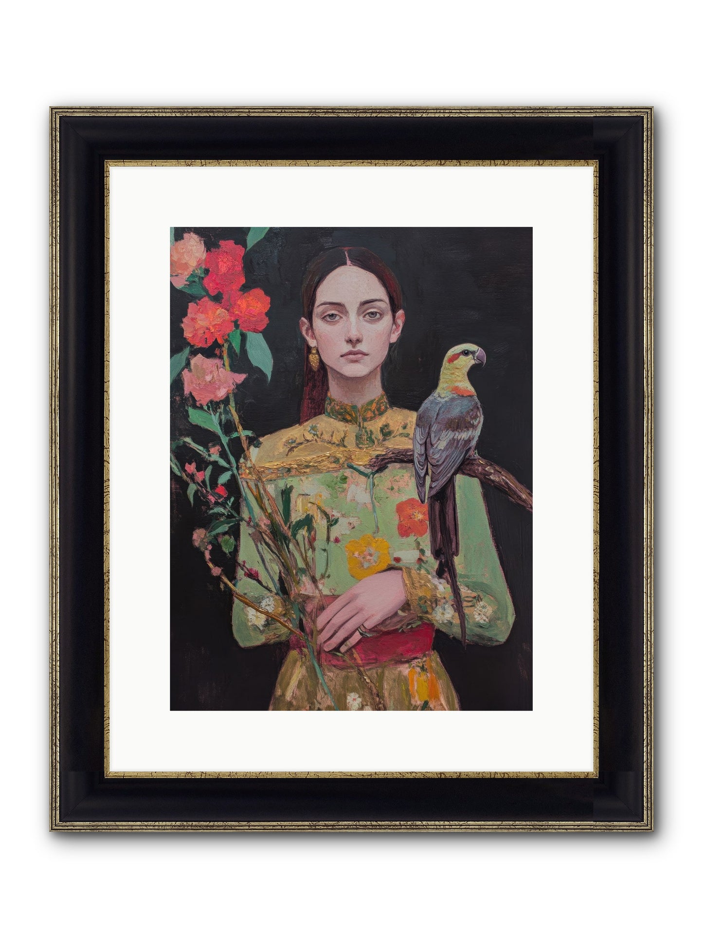 Botanical Whispers Framed Print - Black & Gold 12x16