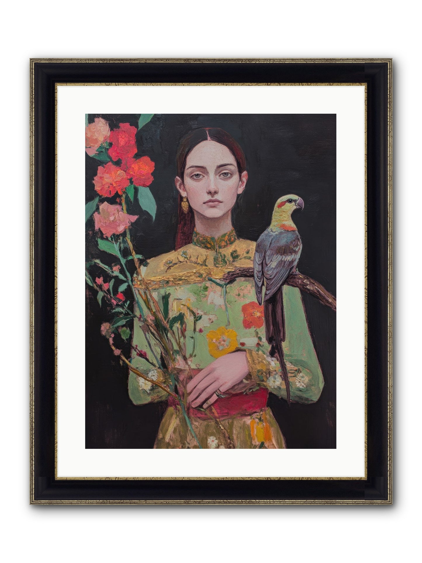 Botanical Whispers Framed Print - Black & Gold 18x24