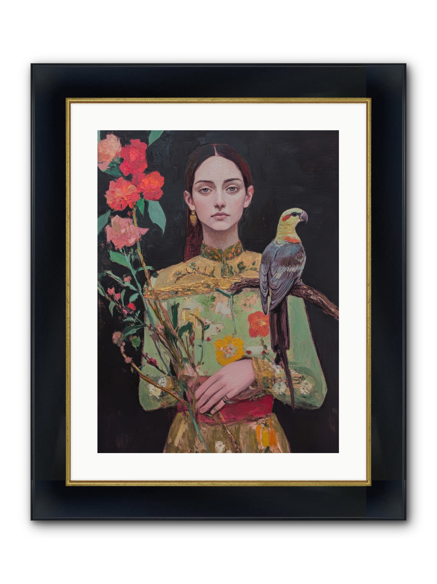 Botanical Whispers Framed Print - Wide Black w/Gold 18x24