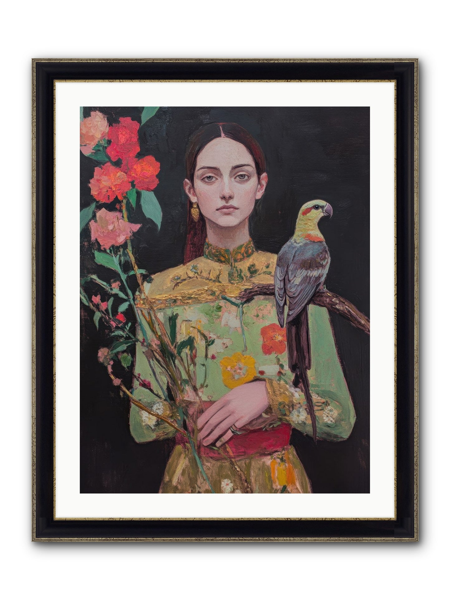 Botanical Whispers Framed Print - Black & Gold 24x32