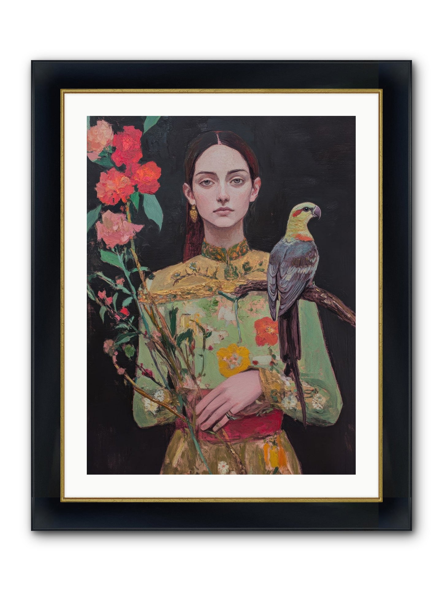 Botanical Whispers Framed Print - Wide Black w/Gold 24x32