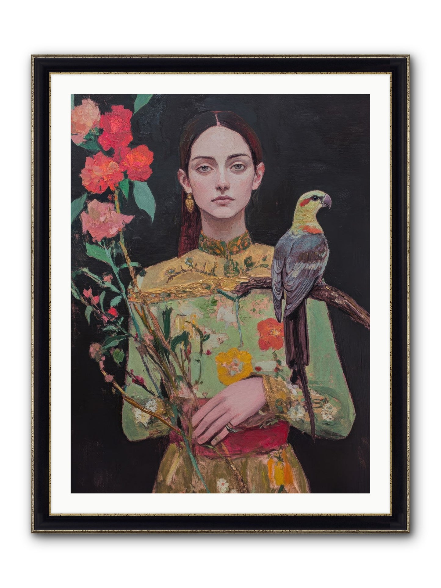 Botanical Whispers Framed Print - Black & Gold 30x40