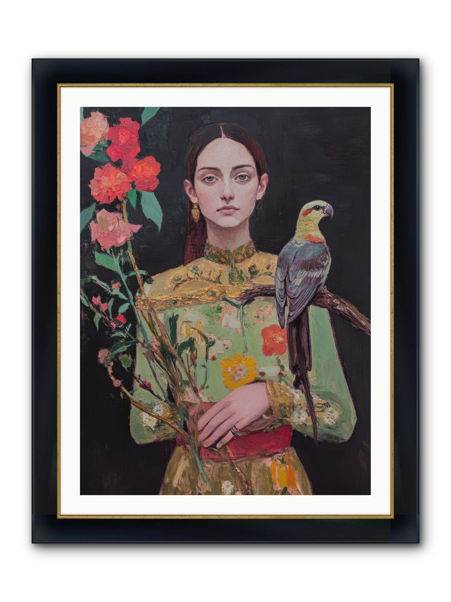 Botanical Whispers Framed Print - Wide Black w/Gold 30x40