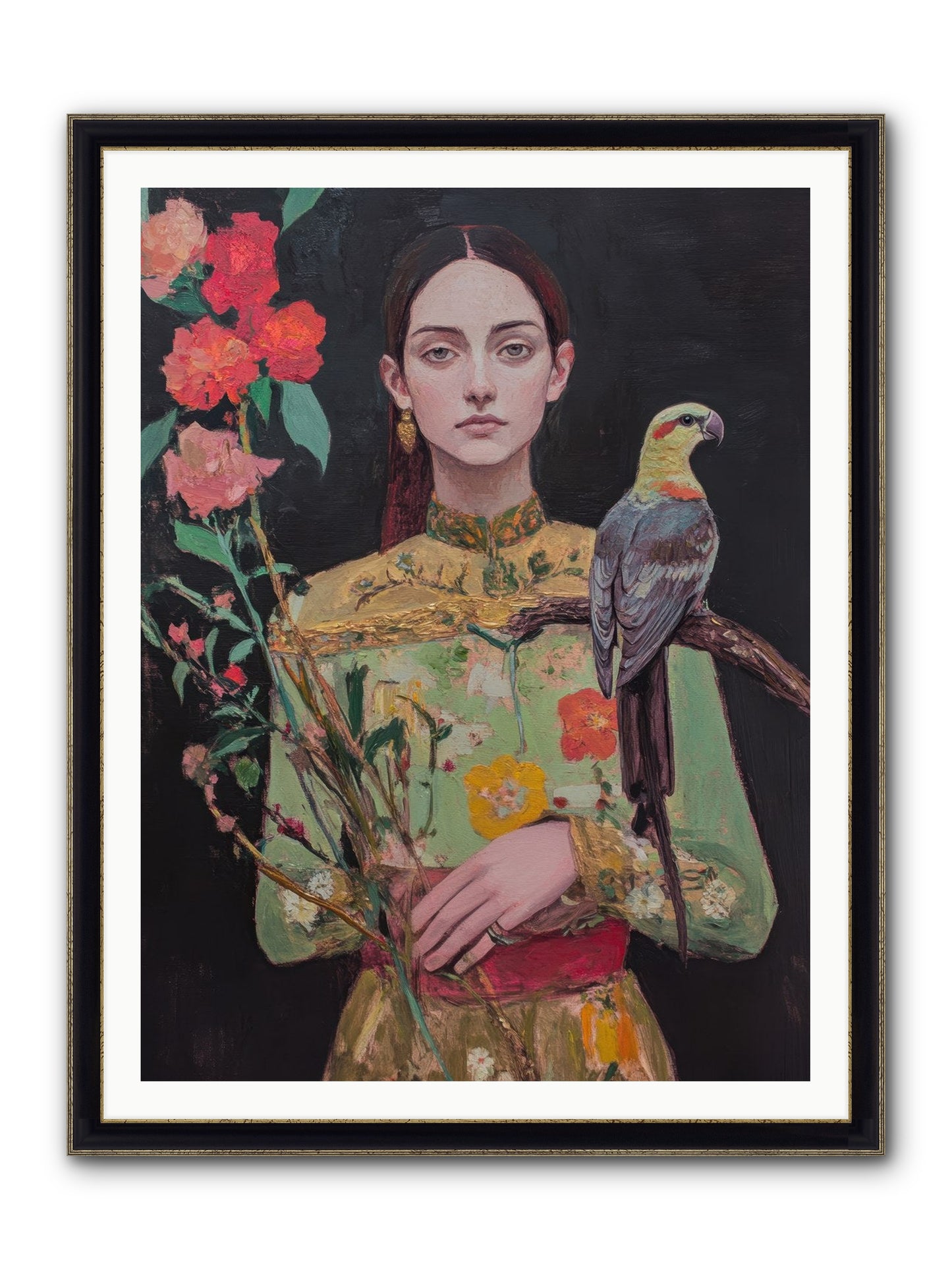 Botanical Whispers Framed Print - Black & Gold 36x48