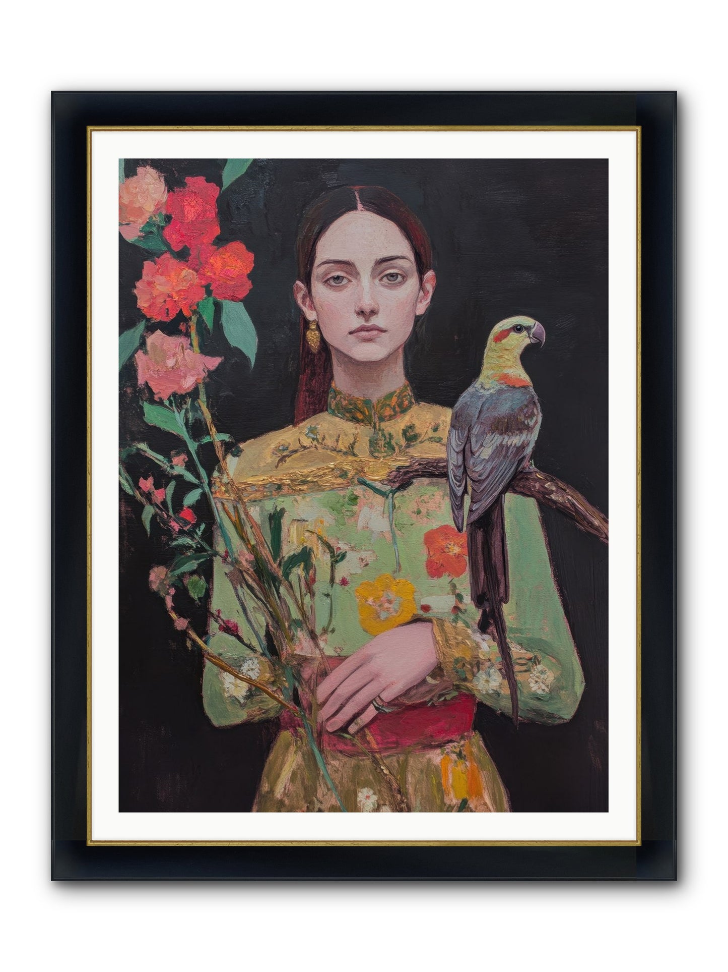 Botanical Whispers Framed Print - Wide Black w/Gold 36x48