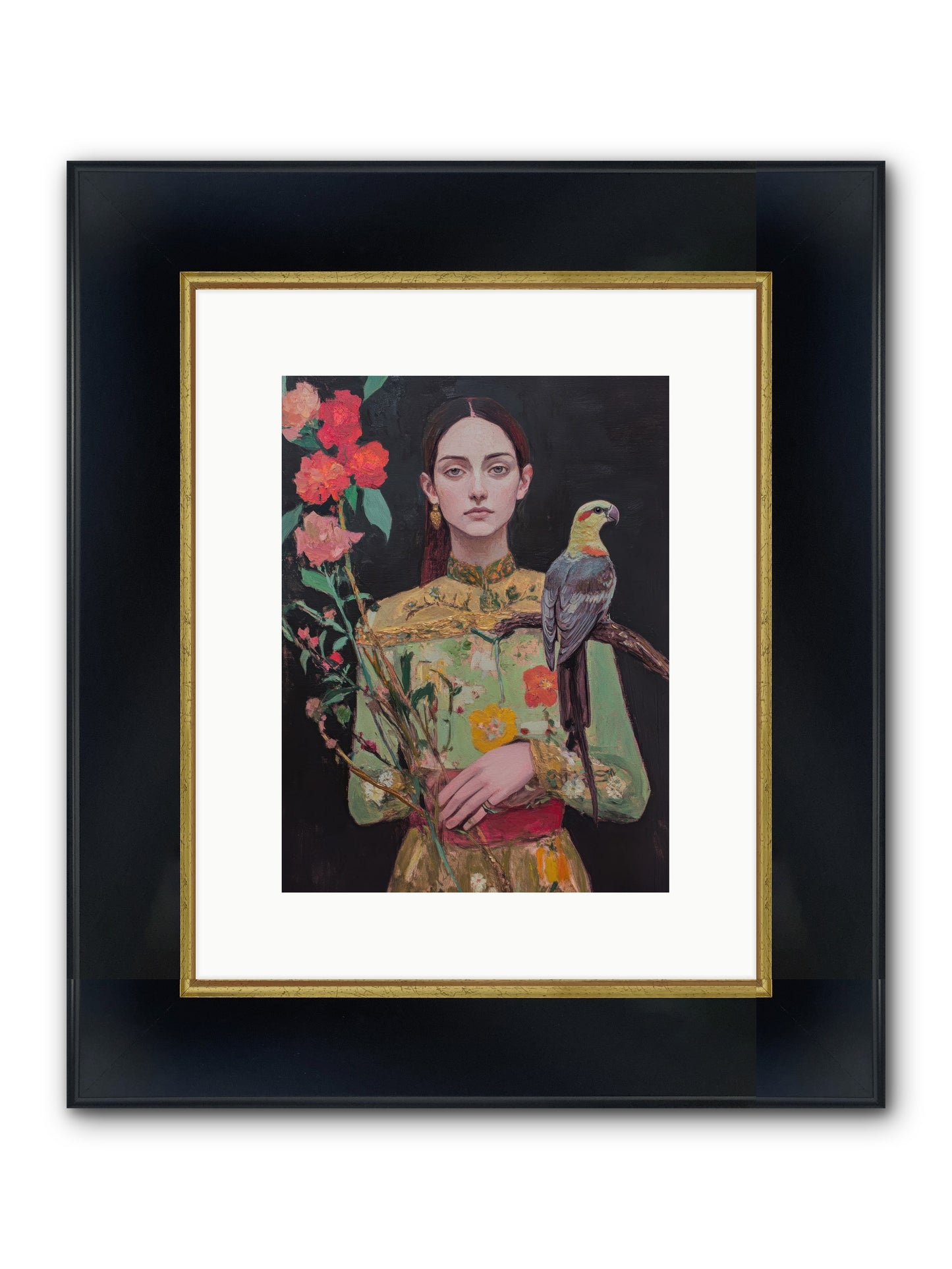 Botanical Whispers Framed Print - Wide Black w/Gold 9x12