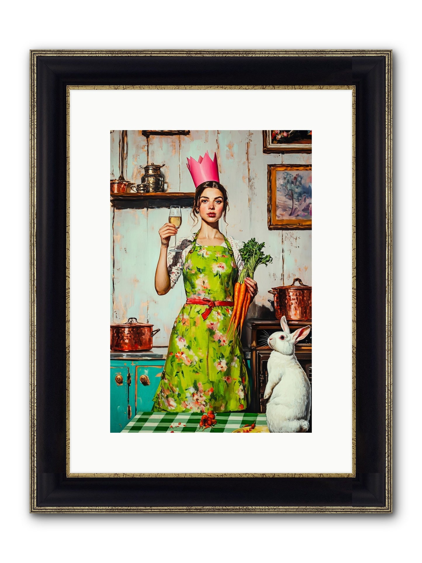 Bouquet Garni & Bunny Framed Print - Black & Gold 10x15