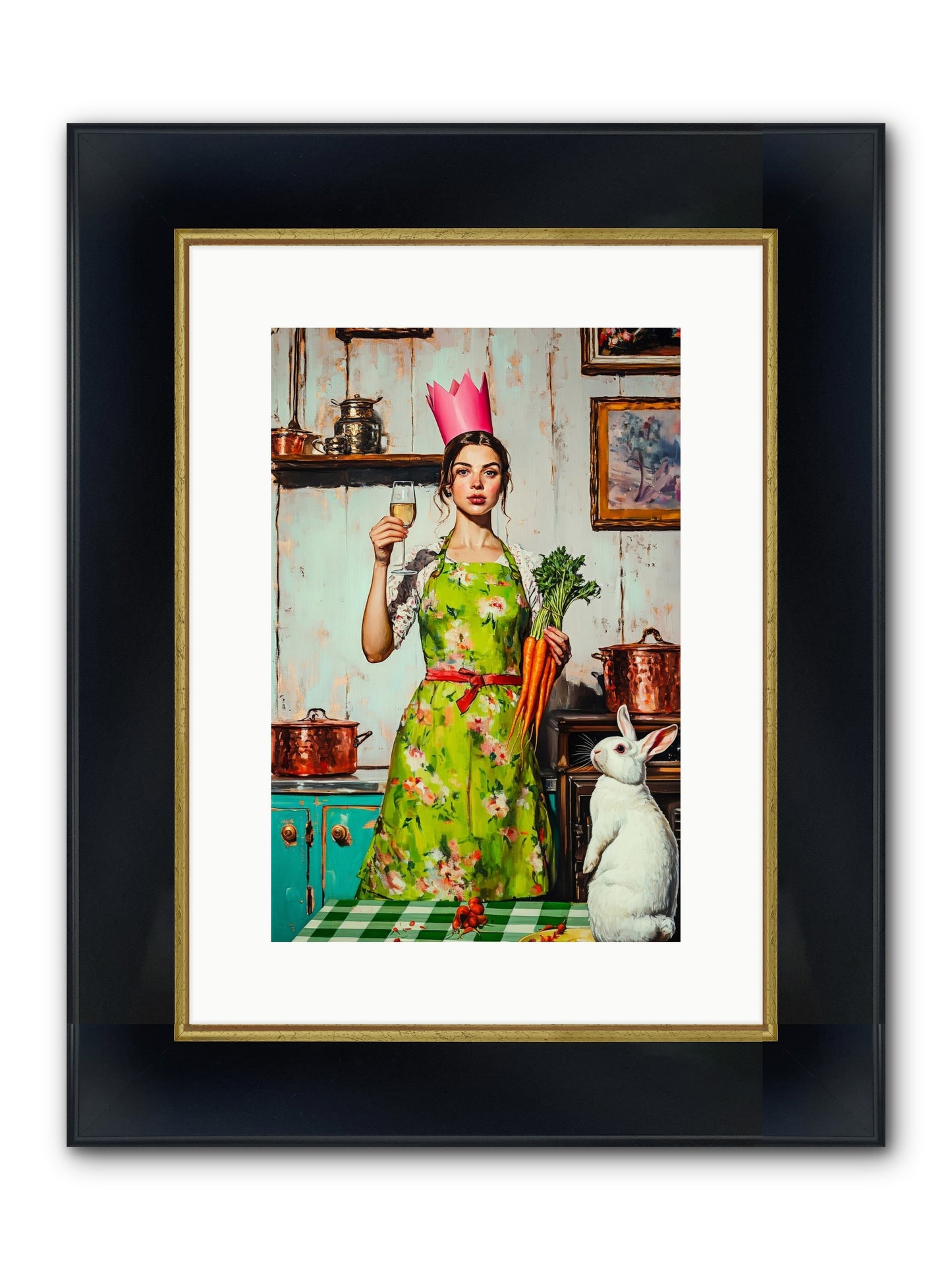 Bouquet Garni & Bunny Framed Print - Wide Black w/Gold 10x15
