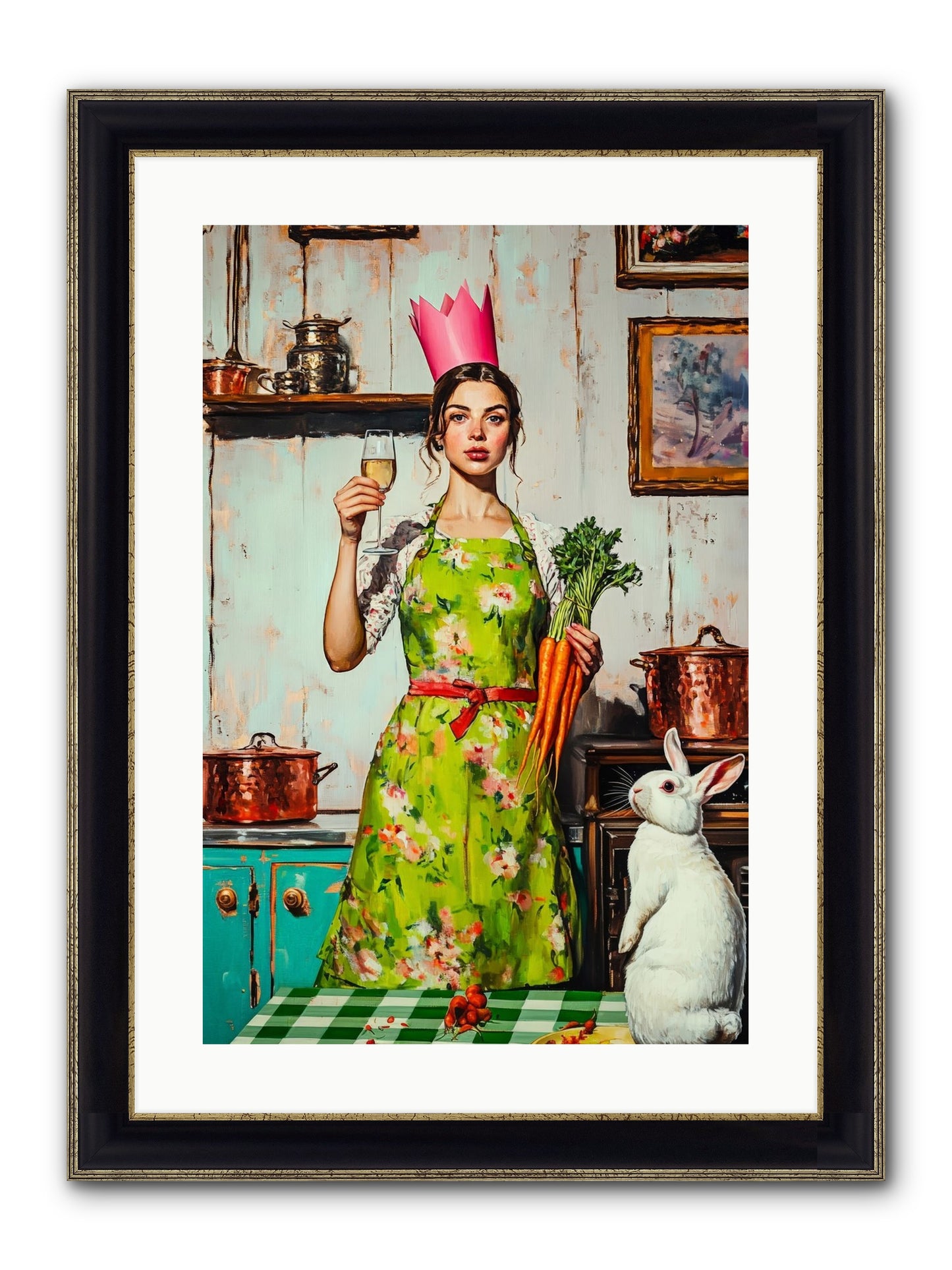 Bouquet Garni & Bunny Framed Print - Black & Gold 16x24