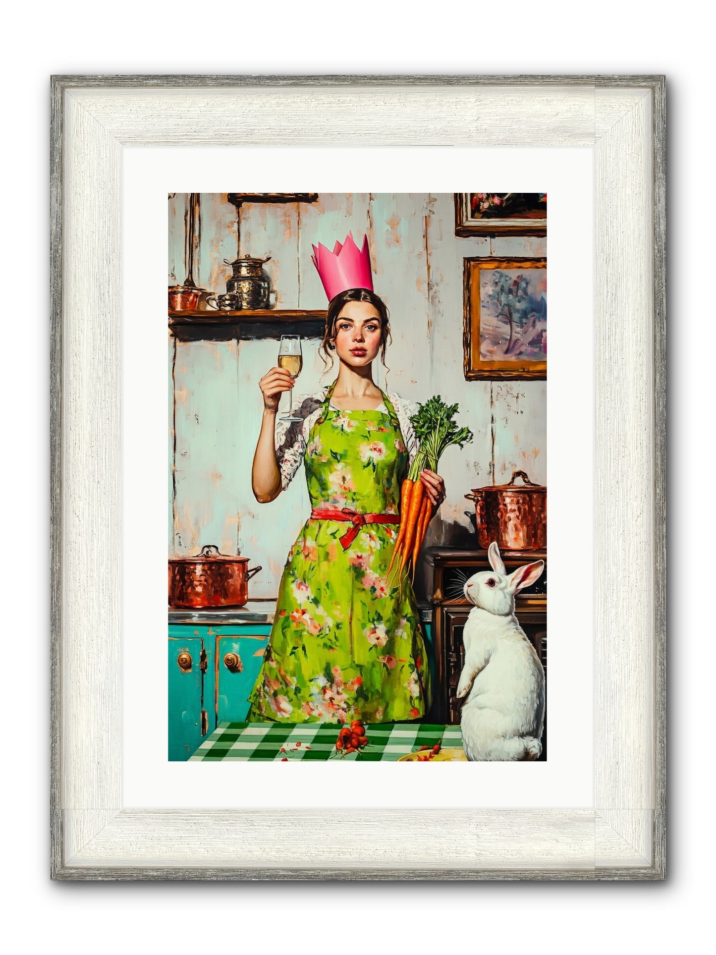 Bouquet Garni & Bunny Framed Print - Driftwood White 16x24