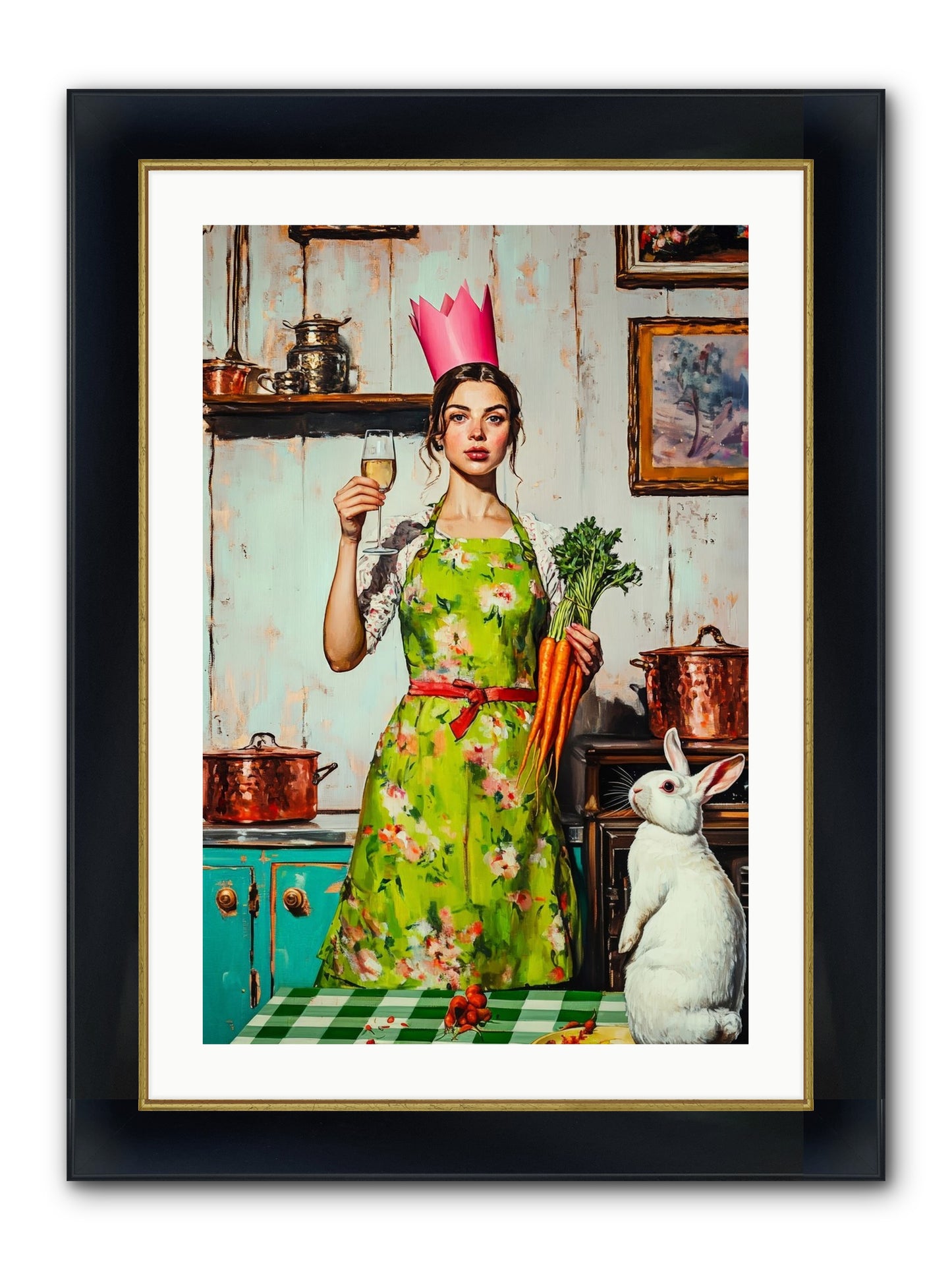 Bouquet Garni & Bunny Framed Print - Wide Black w/Gold 20x30