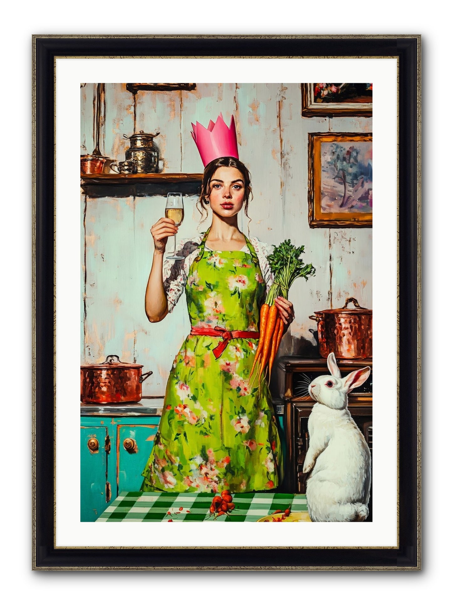 Bouquet Garni & Bunny Framed Print - Black & Gold 24x36