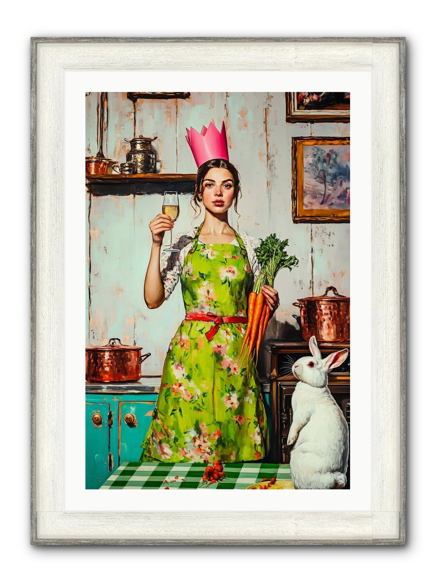 Bouquet Garni & Bunny Framed Print - Driftwood White 24x36