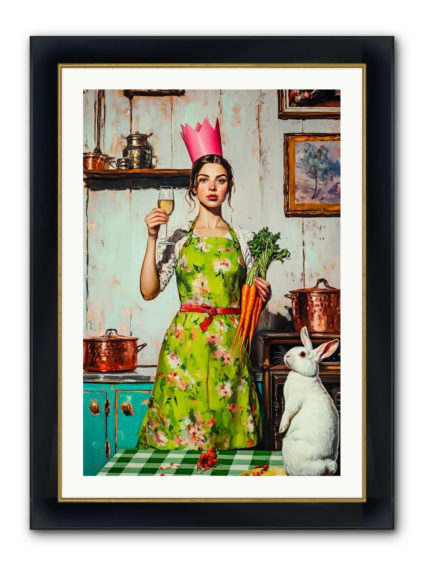 Bouquet Garni & Bunny Framed Print - Wide Black w/Gold 24x36