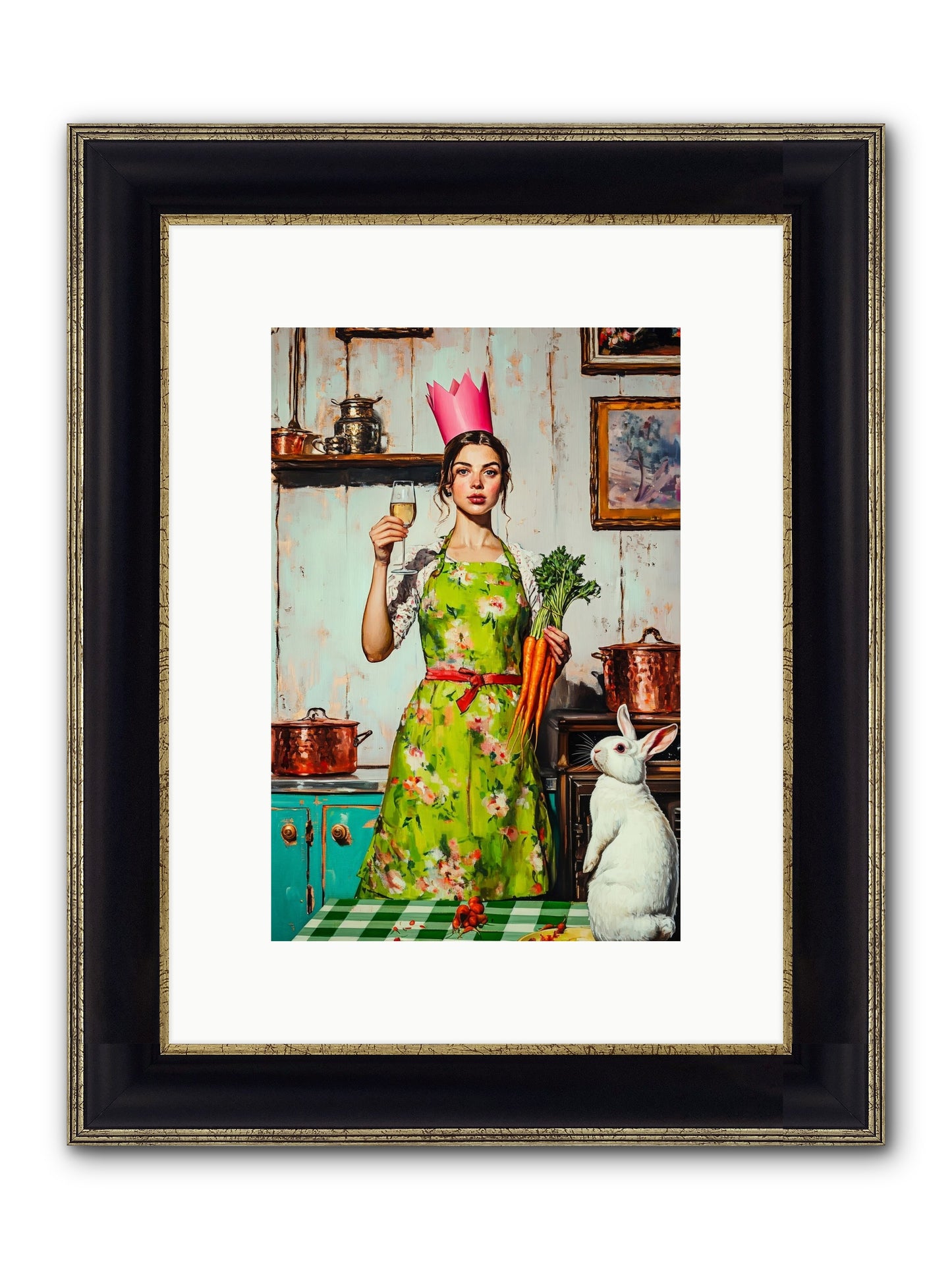 Bouquet Garni & Bunny Framed Print - Black & Gold 8x12