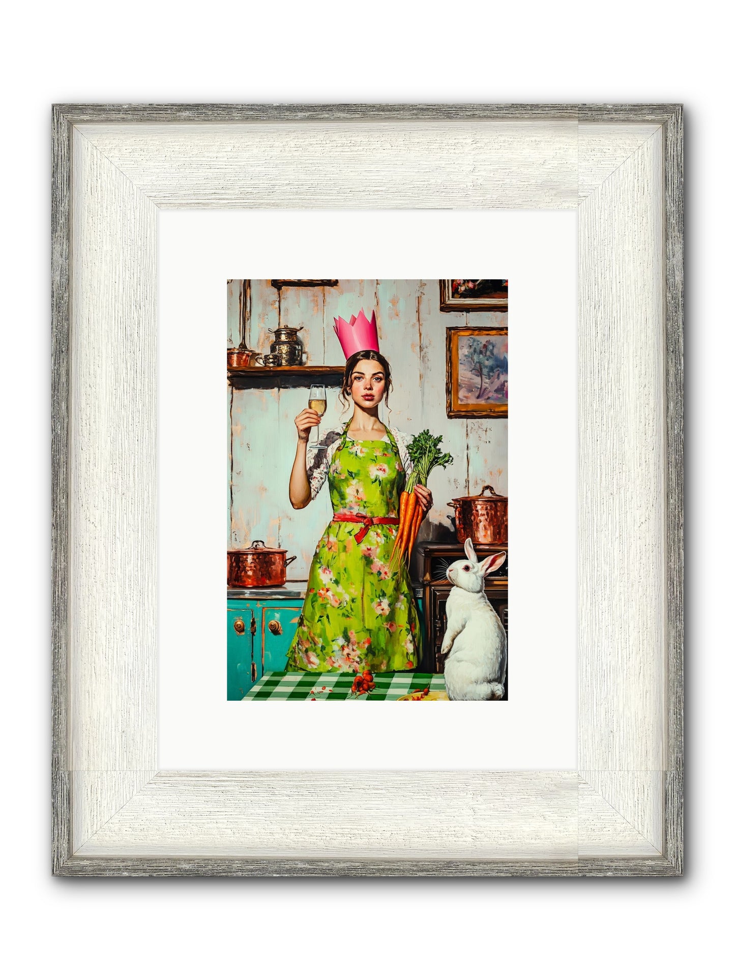 Bouquet Garni & Bunny Framed Print - Driftwood White 8x12