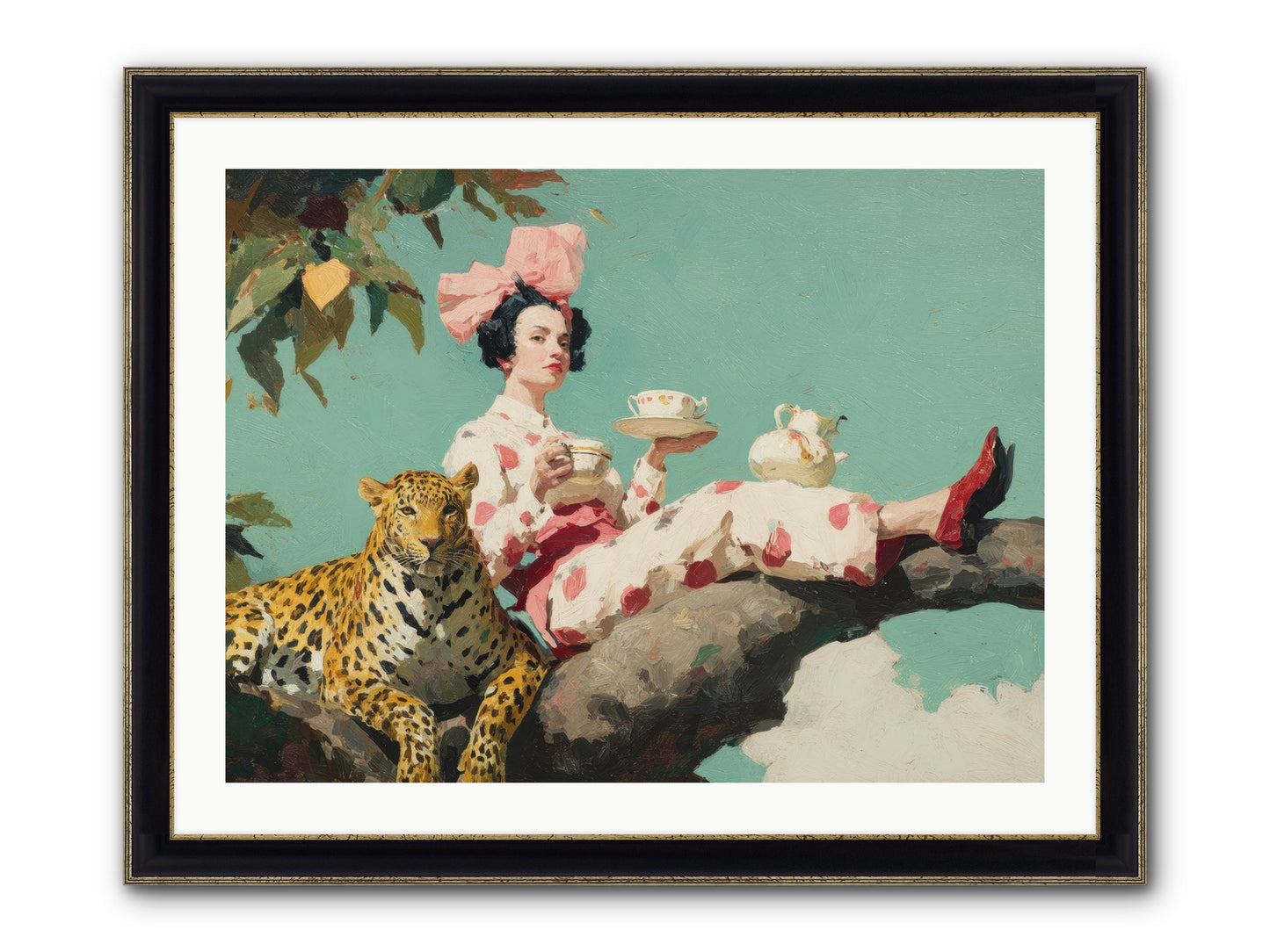 Breakfast At The Edge Of Rain Framed Print - Black & Gold 32x24
