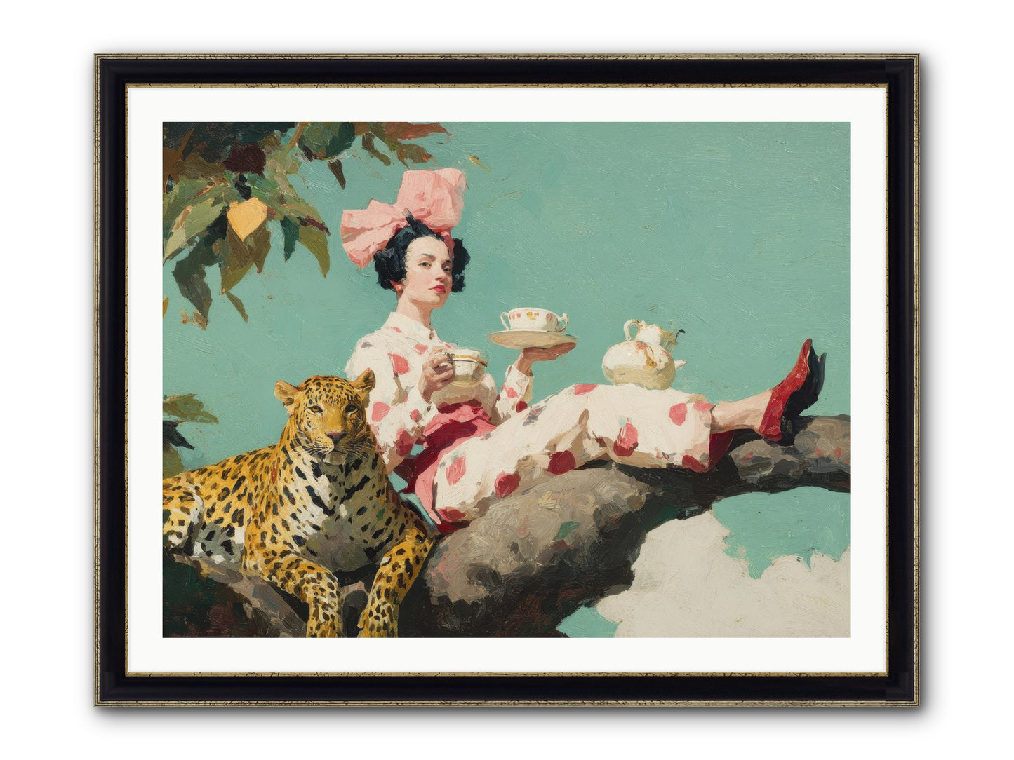 Breakfast At The Edge Of Rain Framed Print - Black & Gold 40x30