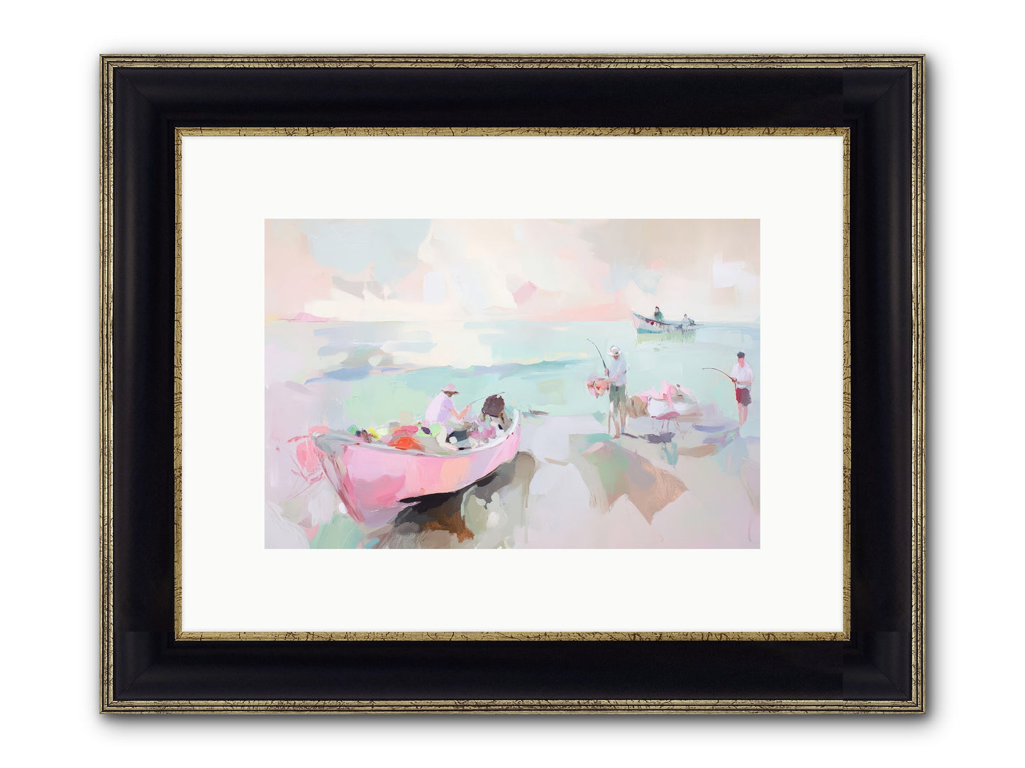 Brighton Morning Framed Print - Black & Gold 12x8