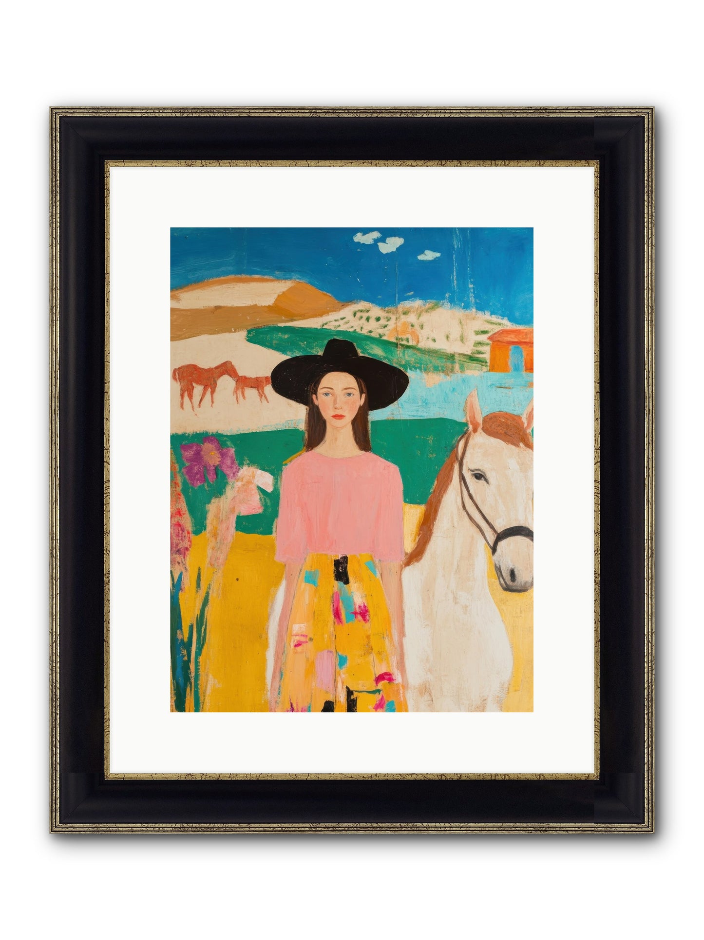 Bronco Belle Framed Print - Black & Gold 12x16