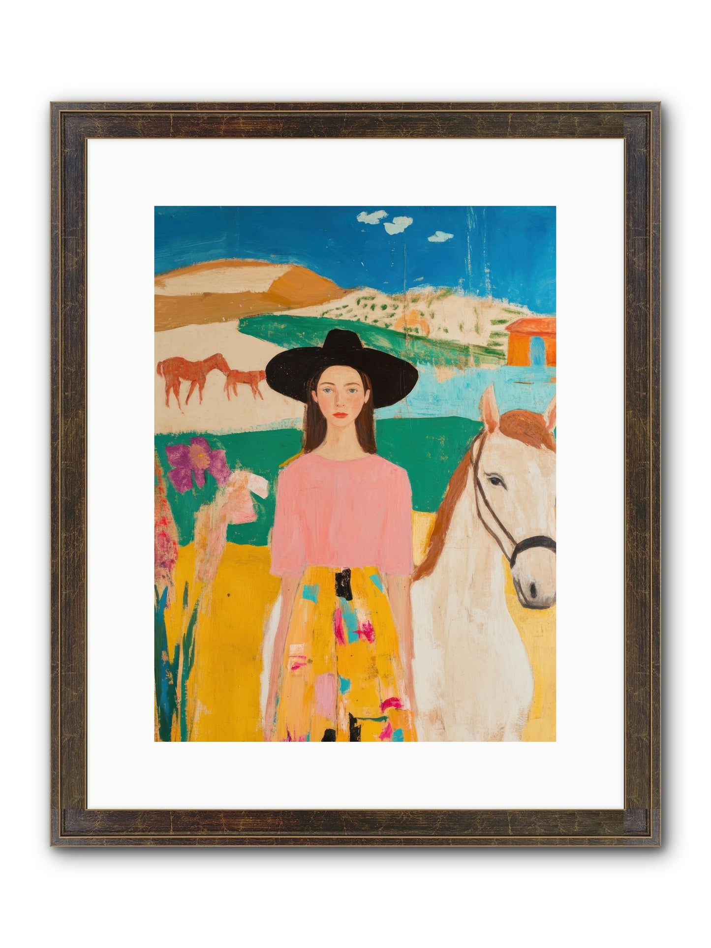 Bronco Belle Framed Print - Slimwoods Black/Gold 12x16