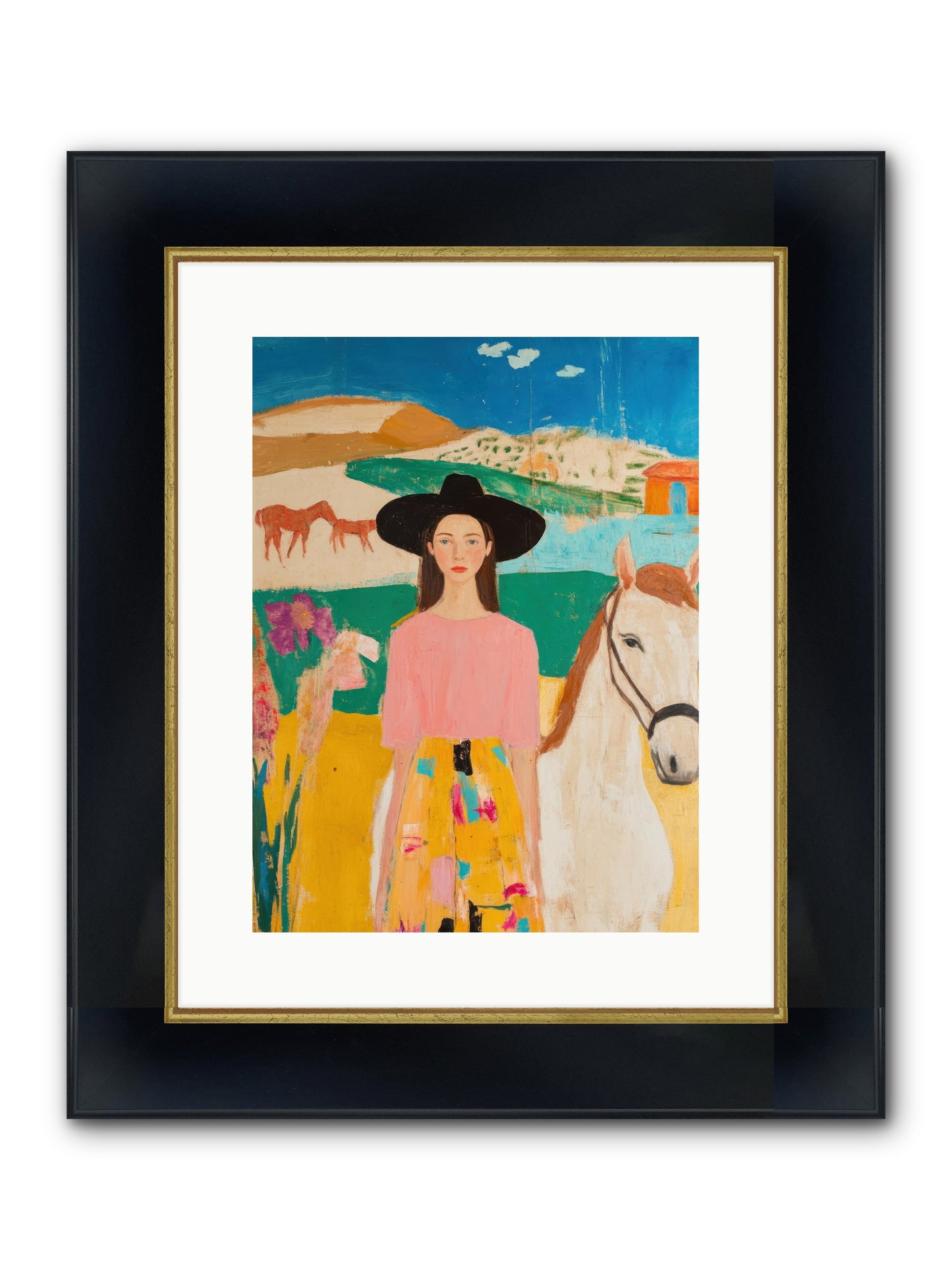 Bronco Belle Framed Print - Wide Black w/Gold 12x16