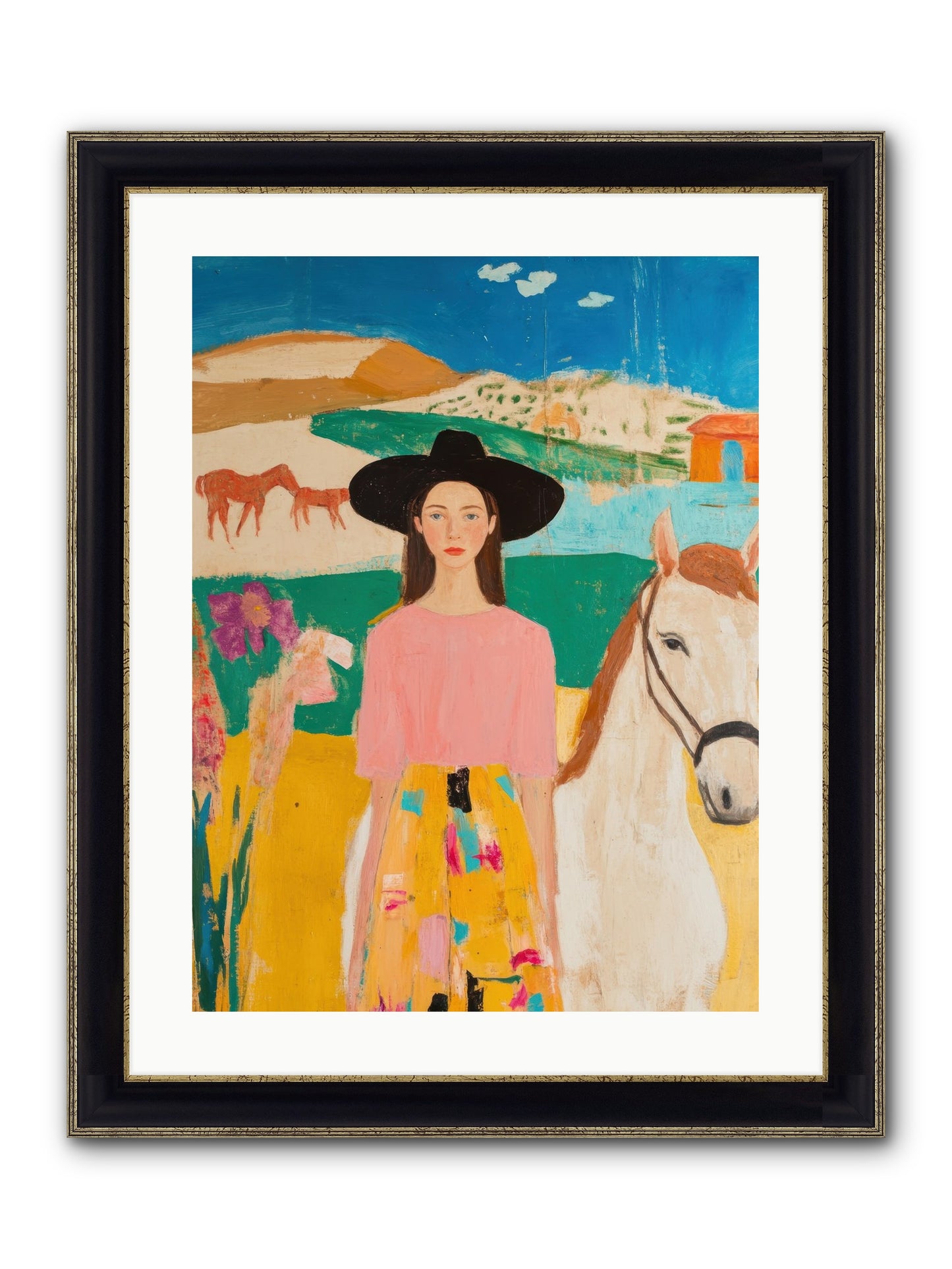 Bronco Belle Framed Print - Black & Gold 18x24