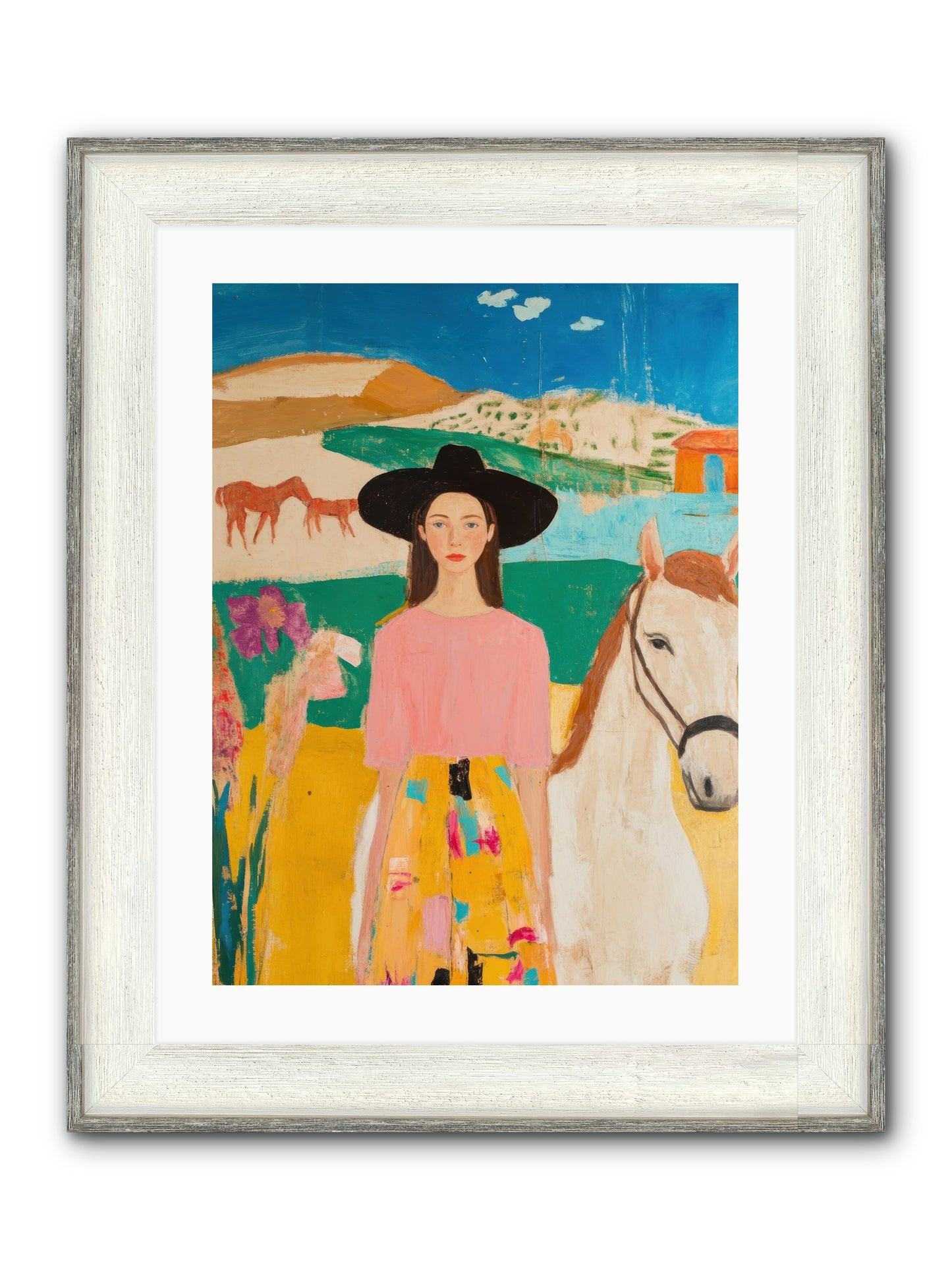 Bronco Belle Framed Print - Driftwood White 18x24
